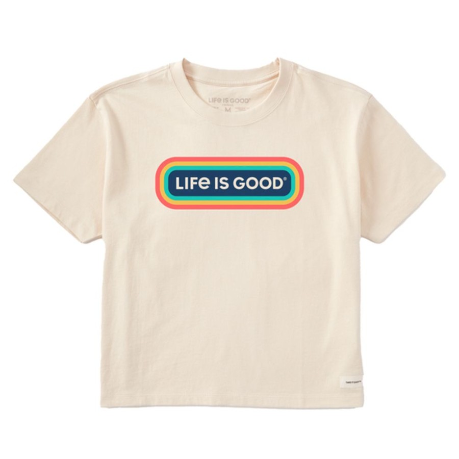 Women Life is Good Boxy Tees | Women'S Clean Stripe Lig Pill Boxy Crusher Tee Putty White