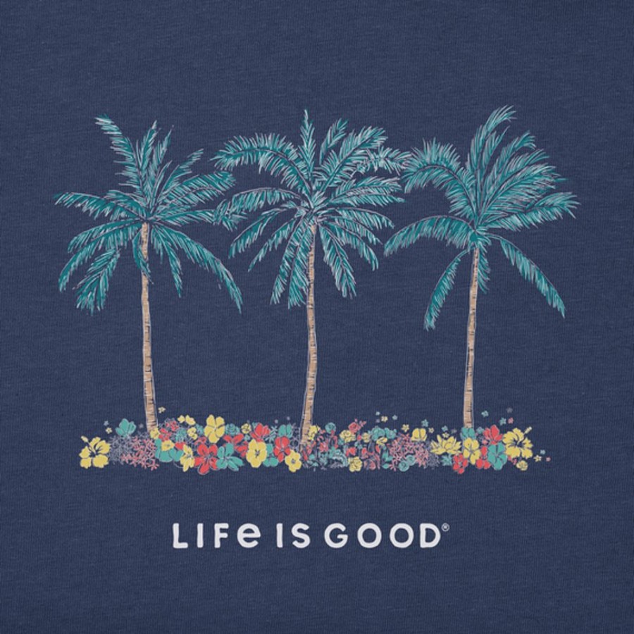 Women Life is Good Sweatshirts & Hoodies | Women'S Cool Palm Flowers Simply True Fleece Crew Darkest Blue