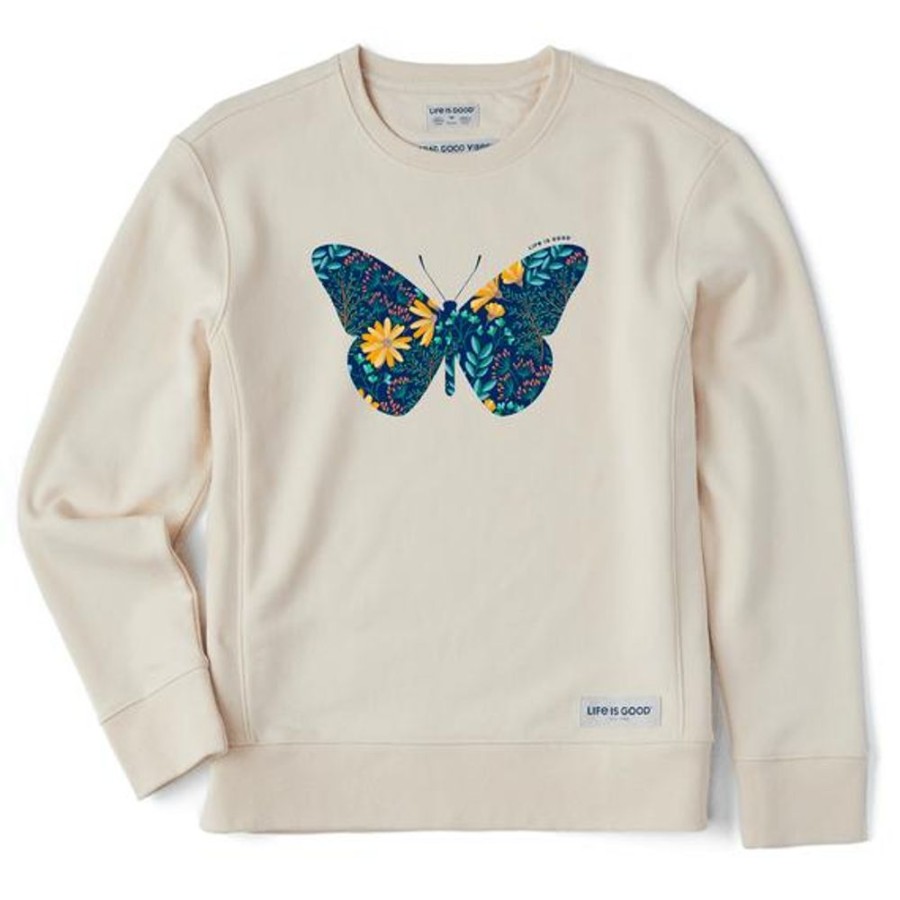 Women Life is Good Sweatshirts & Hoodies | Women'S Wildflower Butterfly Simply True Fleece Crew Putty White