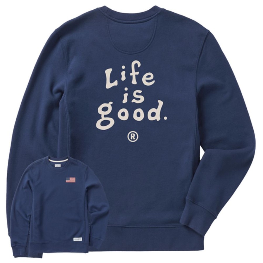 Men Life is Good Sweatshirts & Hoodies | Men'S Lig Vintage Wordmark Stacked Simply True Fleece Crew Darkest Blue