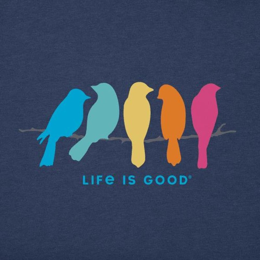 Women Life is Good Graphic Tees | Women'S Spectrum Of Birds Crusher Vee Darkest Blue