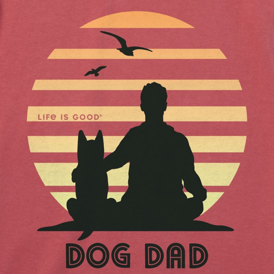 Men Life is Good Graphic Tees | Men'S Clean Dog Dad Retro Beach View Short Sleeve Tee Faded Red