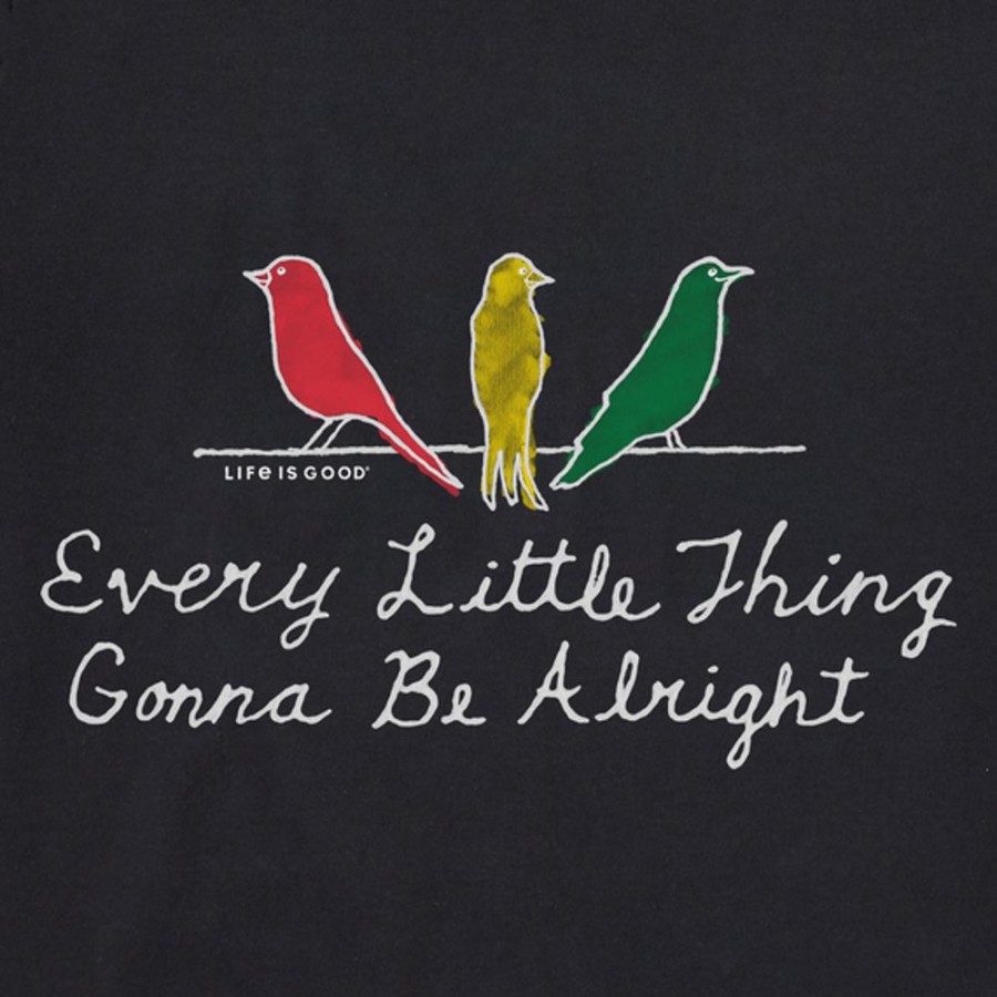 Women Life is Good Graphic Tees | Women'S Three Little Birds Gonna Be Alright Short Sleeve Vee Jet Black