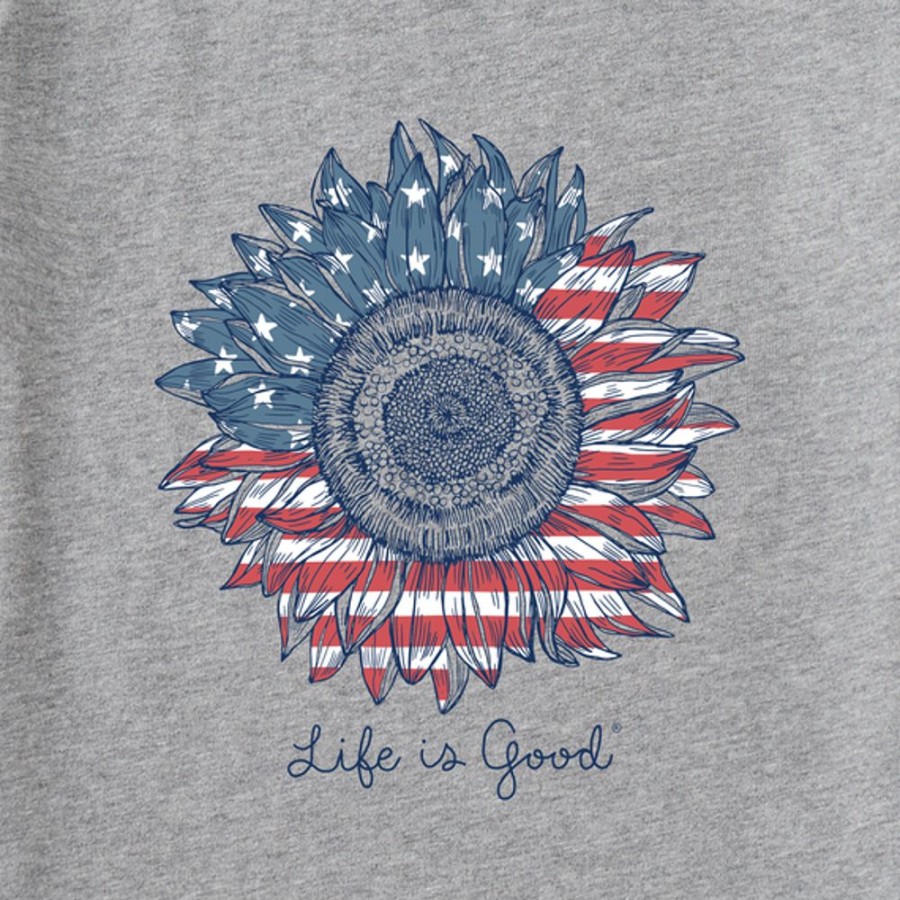 Women Life is Good Graphic Tees | Women'S American Sunflower Short Sleeve Vee Heather Gray