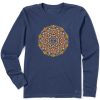 Women Life is Good Graphic Tees | Women'S Golden Mandala Long Sleeve Crusher Tee Darkest Blue