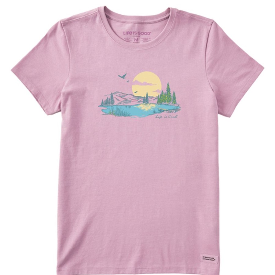 Women Life is Good Graphic Tees | Women'S Fineline Peaceful Lake Short Sleeve Tee Violet Purple