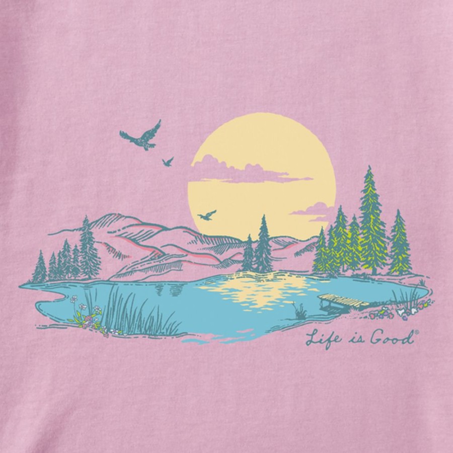 Women Life is Good Graphic Tees | Women'S Fineline Peaceful Lake Short Sleeve Tee Violet Purple