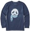 Kids Life is Good Graphic Tees | Kids Fineline Peaceful Panda Long Sleeve Crusher Tee Darkest Blue