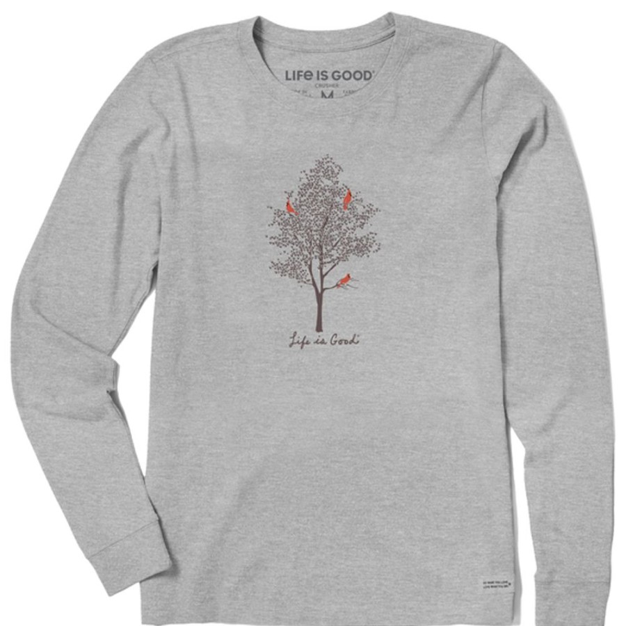 Women Life is Good Graphic Tees | Women'S Tree Cardinals Long Sleeve Crusher Tee Heather Gray