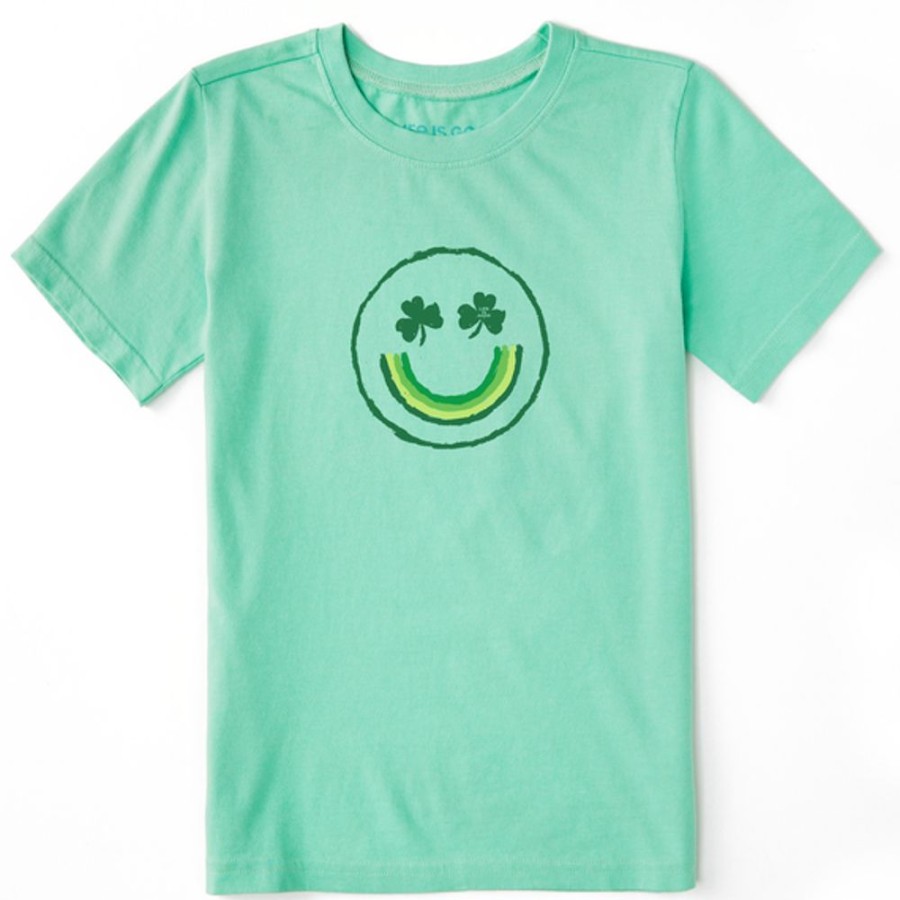 Kids Life is Good Graphic Tees | Kids Inkbrush Clover Smiley Face Crusher Tee Spearmint Green