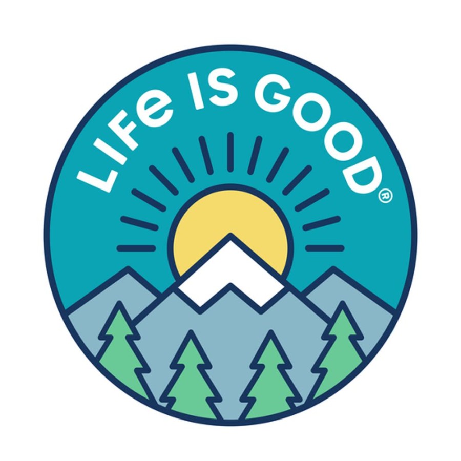 Home Life is Good Stickers & Magnets | Lig Mountain Sunrise 4" Circle Sticker Island Blue