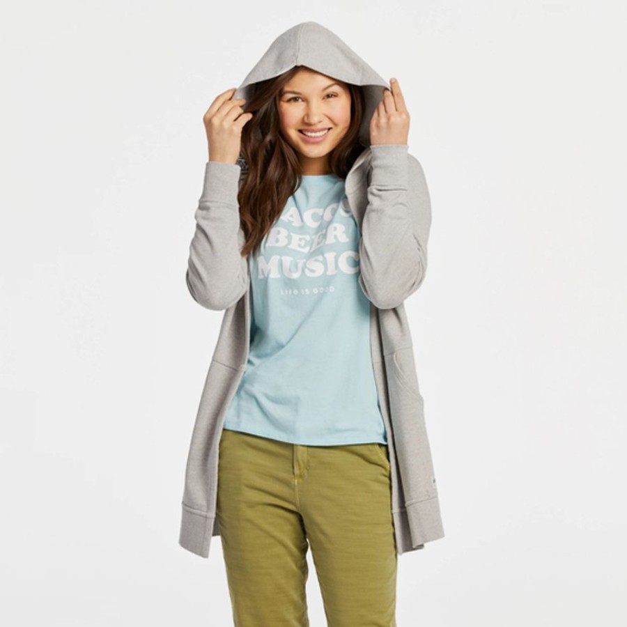 Women Life is Good Sweatshirts & Hoodies | Women'S Lig Wordmark Horizontal Beyond Hip French Terry Tunic Light Heather Gray