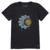 Women Life is Good Graphic Tees | Women'S Washy Celestial Sun Moon Short Sleeve Tee Jet Black