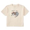 Women Life is Good Boxy Tees | Women'S Chill Out Cat Boxy Crusher Tee Putty White