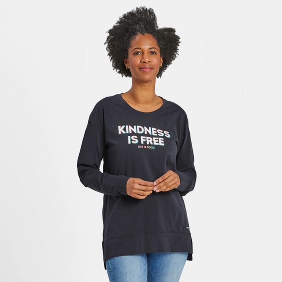 Women Life is Good Crusher-Flex Apparel | Women'S Kindness Is Free Wordmark Crusher-Flex Tunic Jet Black