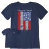 Women Life is Good Graphic Tees | Women'S Realaxed Floral American Flag Short Sleeve Tee Darkest Blue