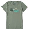 Women Life is Good Graphic Tees | Women'S Fineline Mountain Lake Crusher Tee Moss Green