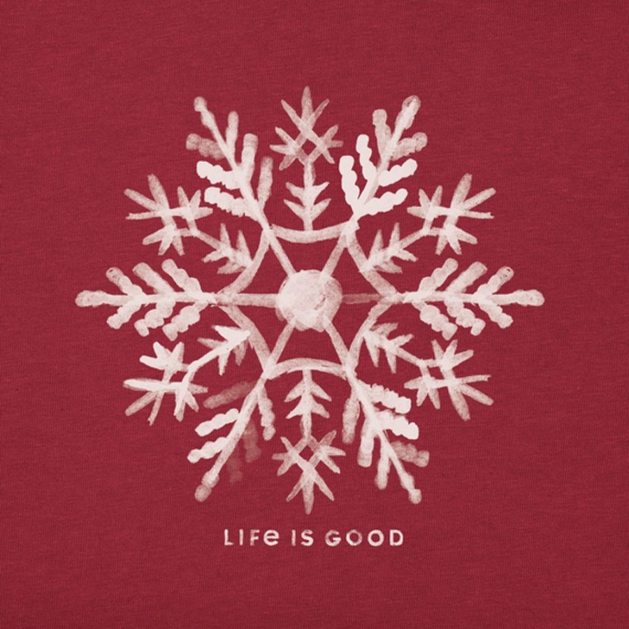 Women Life is Good Graphic Tees | Women'S Watercolor Snowflake Long Sleeve Crusher Vee Cranberry Red