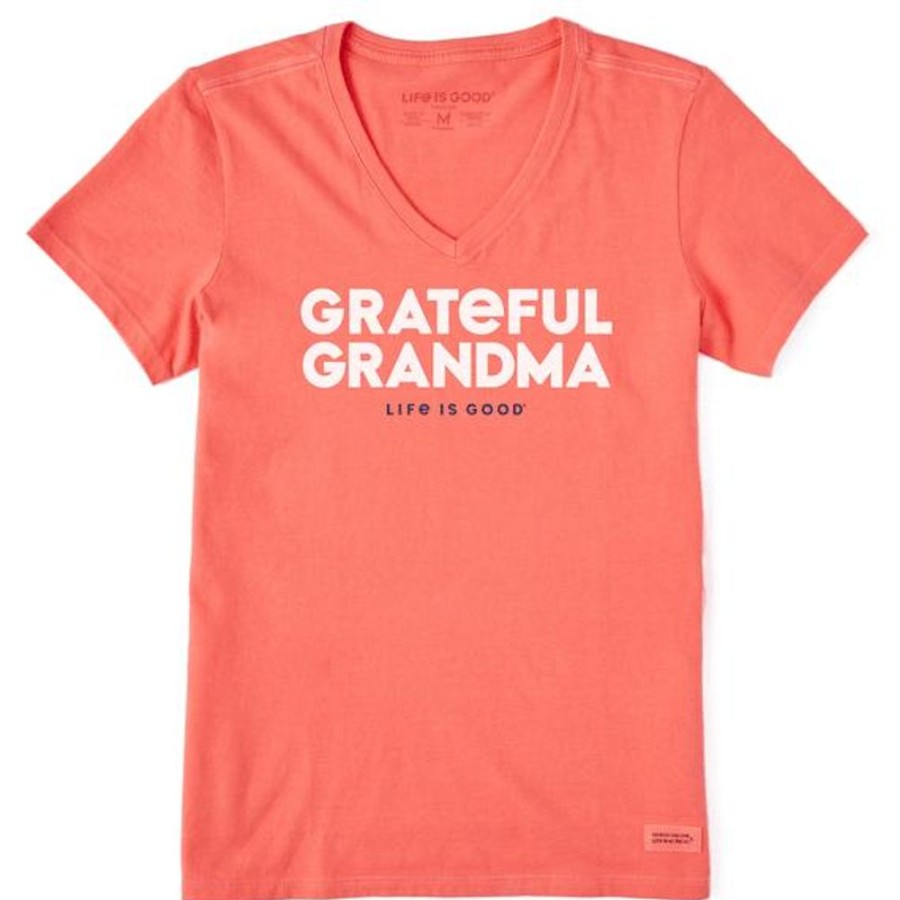 Women Life is Good Graphic Tees | Women'S Grateful Grandma Crusher Vee Mango Orange