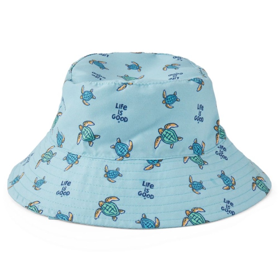 Men Life is Good Hats | Toddler Vintage Turtle Pattern Made In The Shade Bucket Hat Beach Blue