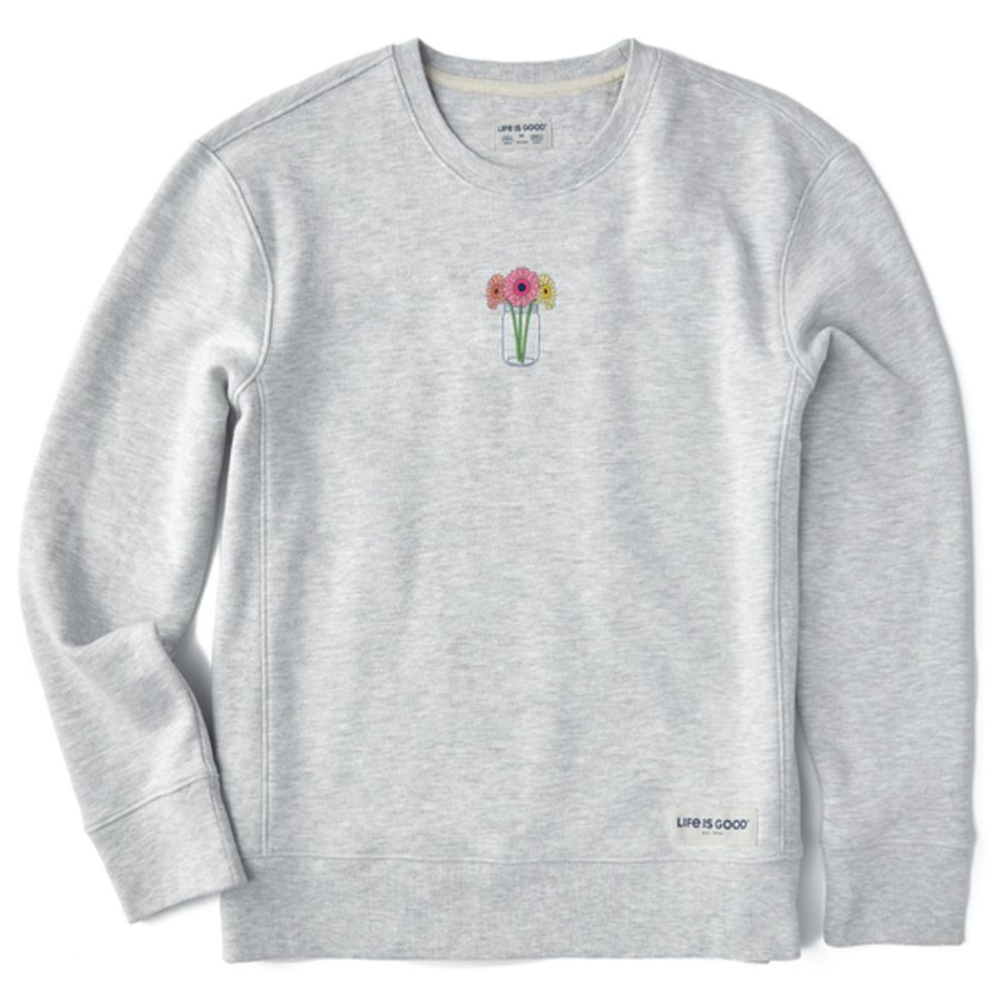 Women Life is Good Sweatshirts & Hoodies | Women'S Fineline Gerbera Flower Jar Simply True Fleece Crew Light Heather Gray