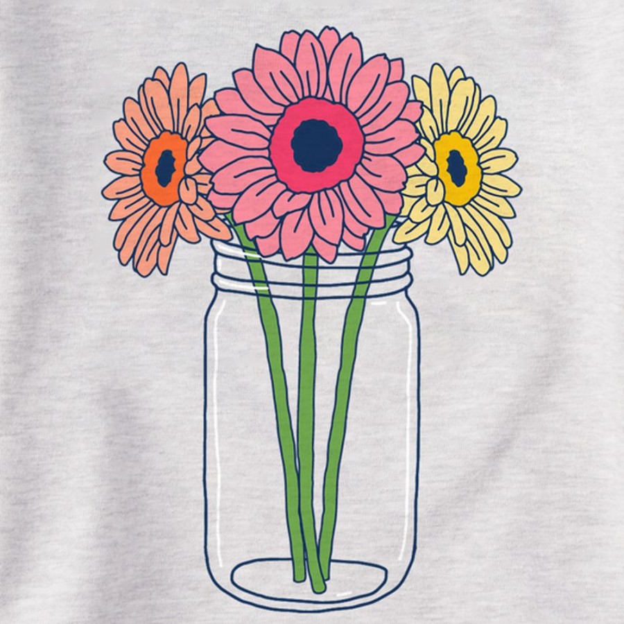 Women Life is Good Sweatshirts & Hoodies | Women'S Fineline Gerbera Flower Jar Simply True Fleece Crew Light Heather Gray