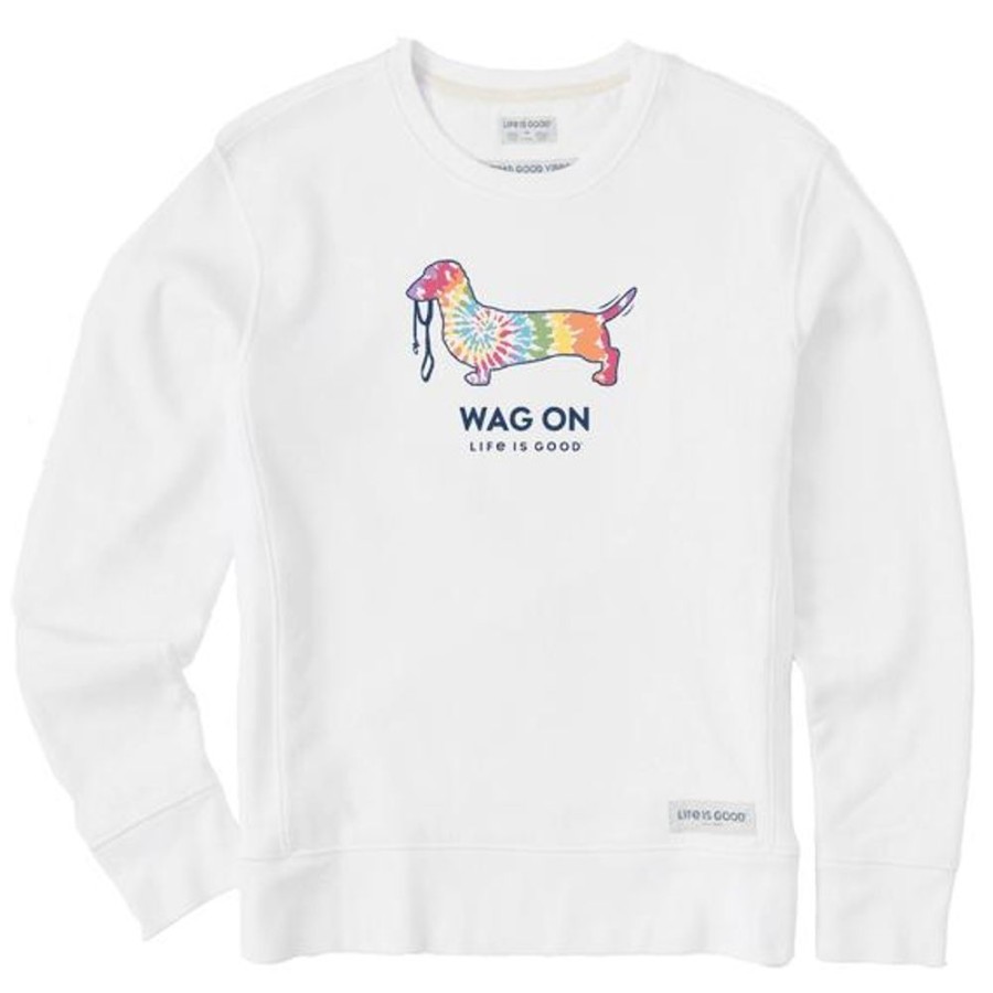 Women Life is Good Sweatshirts & Hoodies | Women'S Tie Dye Dachshund Simply True Fleece Crew Cloud White