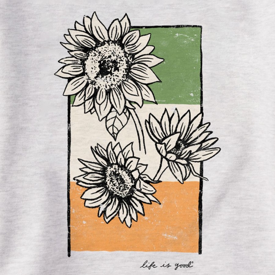 Women Life is Good Sweatshirts & Hoodies | Women'S Woodcut Sunflower Irish Flag Simply True Fleece Crew Light Heather Gray