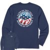 Men Life is Good Graphic Tees | Men'S Land Of The Free Americana Coin Long Sleeve Crusher Tee Darkest Blue