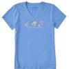 Women Life is Good Graphic Tees | Women'S Tie Dye Peace Love Music Short Sleeve Vee Cornflower Blue