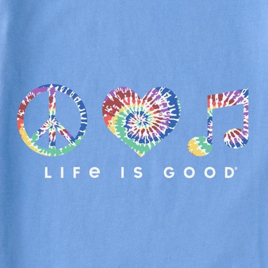 Women Life is Good Graphic Tees | Women'S Tie Dye Peace Love Music Short Sleeve Vee Cornflower Blue