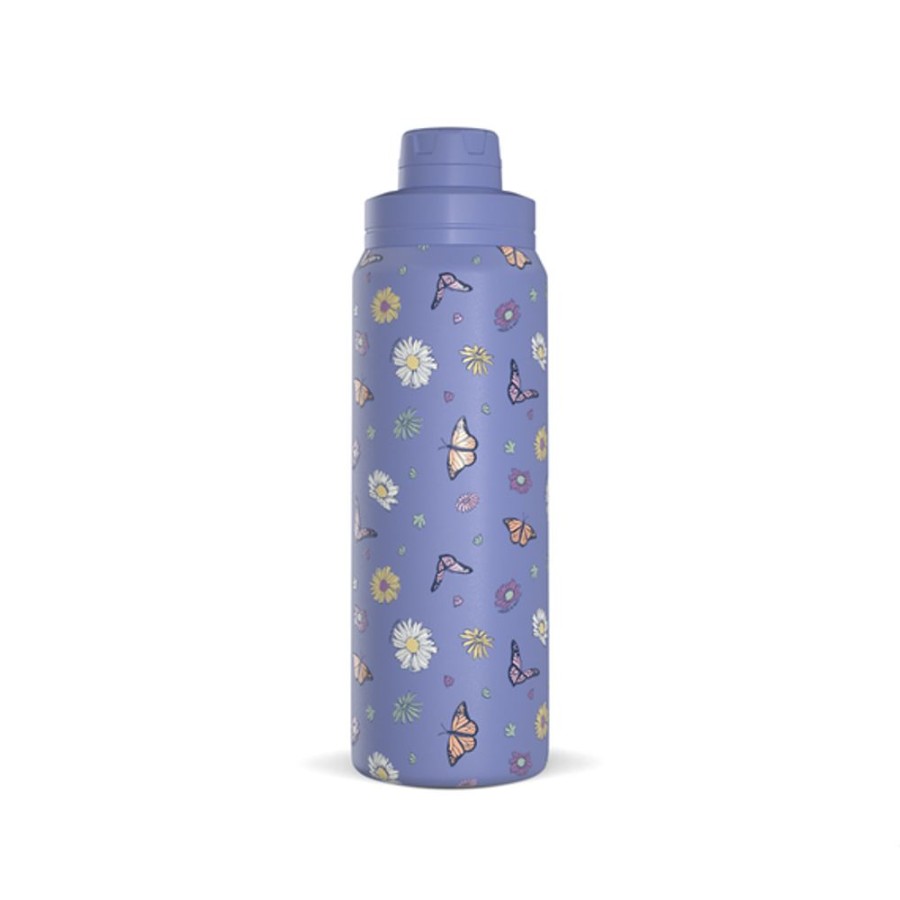 Home Hydrapeak Stainless Drinkware | Butterflies & Daisies 26Oz Stainless Steel Water Bottle Cornflower Blue