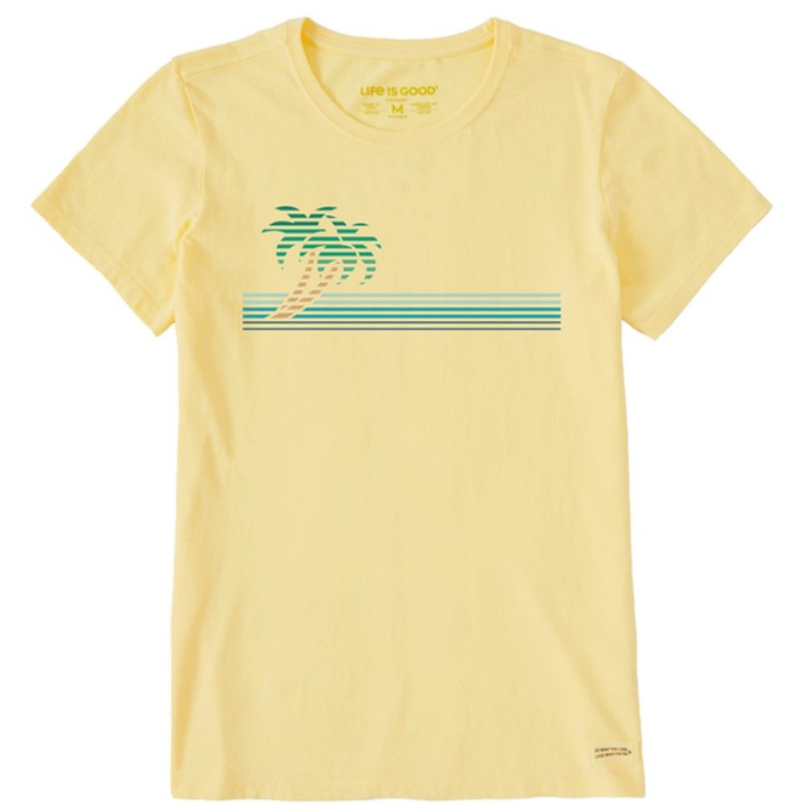 Women Life is Good Graphic Tees | Women'S Linear Palms Short Sleeve Tee Sandy Yellow