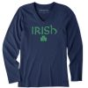 Women Life is Good Graphic Tees | Women'S Irish Clover Long Sleeve Crusher Vee Darkest Blue