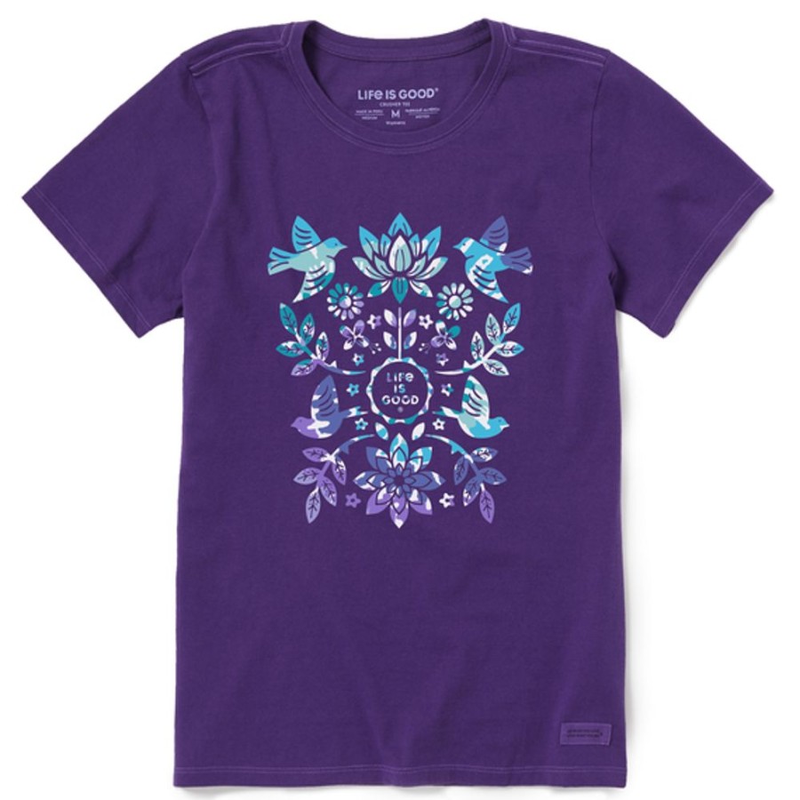 Women Life is Good Graphic Tees | Women'S Folk Art Garden Tie Dye Short Sleeve Tee Deep Purple