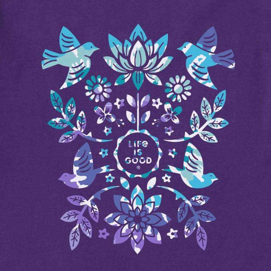 Women Life is Good Graphic Tees | Women'S Folk Art Garden Tie Dye Short Sleeve Tee Deep Purple