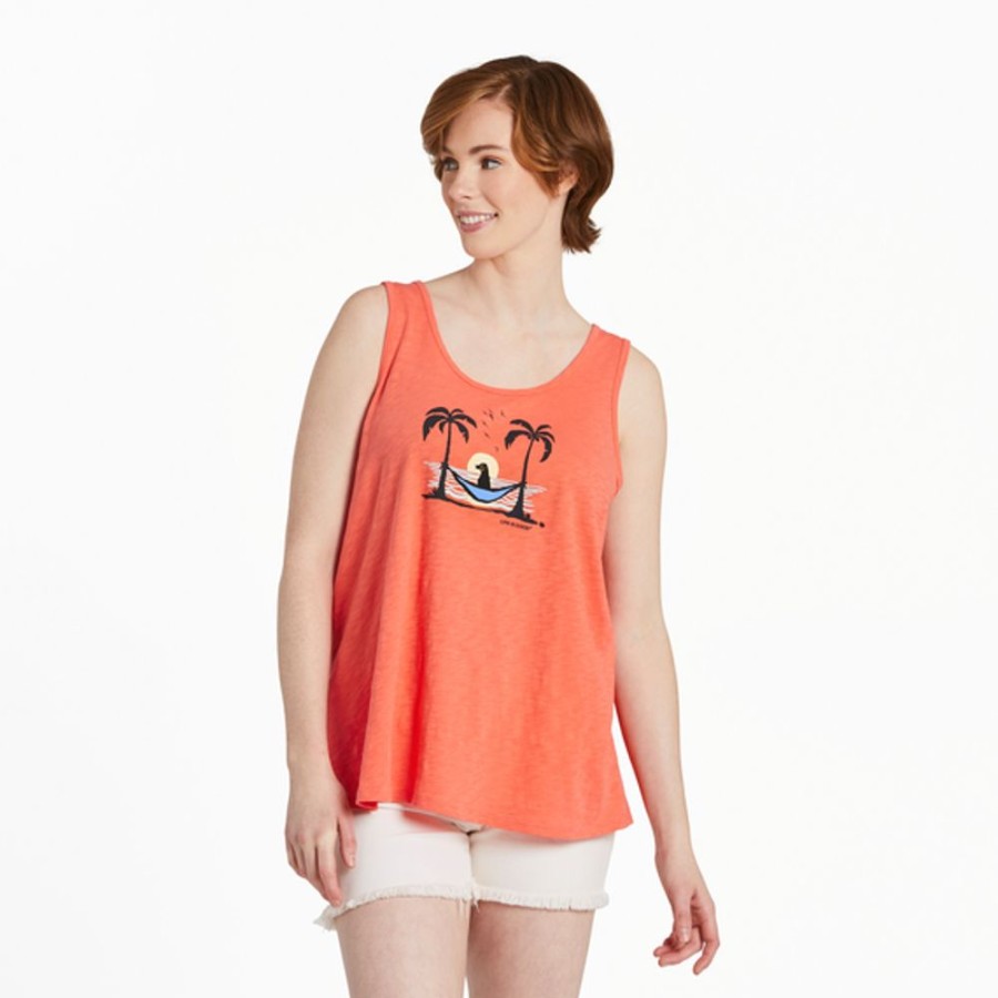 Women Life is Good Active & Slub Tops | Women'S Sunset Hammock Lab Textured Slub Tank Mango Orange