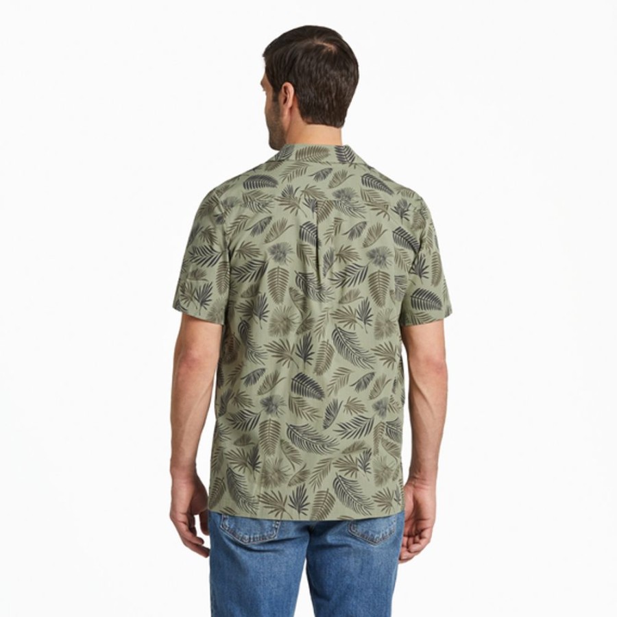 Men Life is Good Casual Shirts | Men'S Falling Ferns Pattern Camp Shirt Moss Green