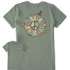 Women Life is Good Graphic Tees | Women'S Peace Sign Flower Crusher Tee Moss Green