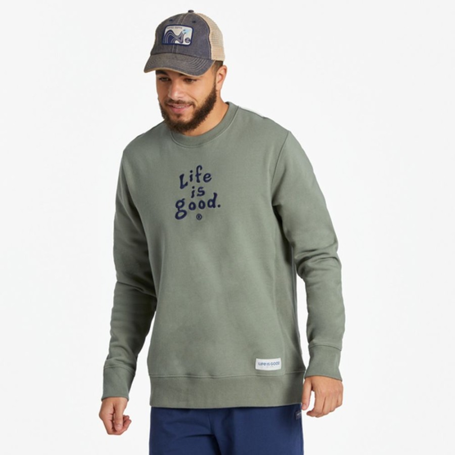 Men Life is Good Sweatshirts & Hoodies | Men'S Lig Vintage Wordmark Stacked Simply True Fleece Crew Moss Green