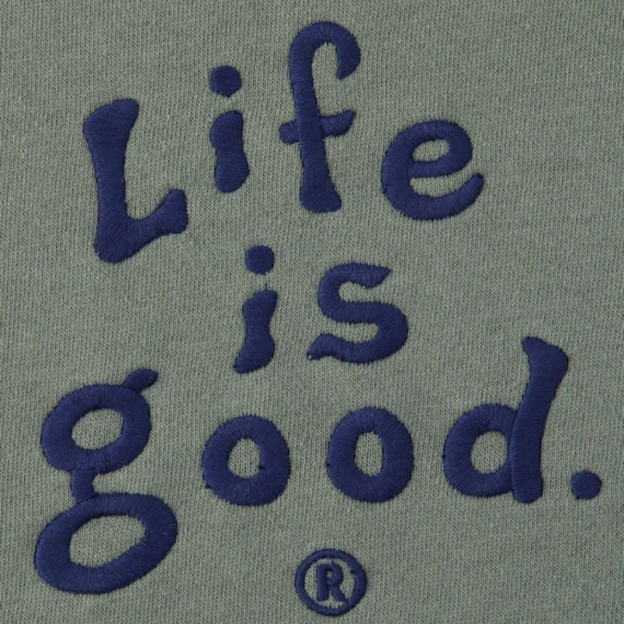 Men Life is Good Sweatshirts & Hoodies | Men'S Lig Vintage Wordmark Stacked Simply True Fleece Crew Moss Green