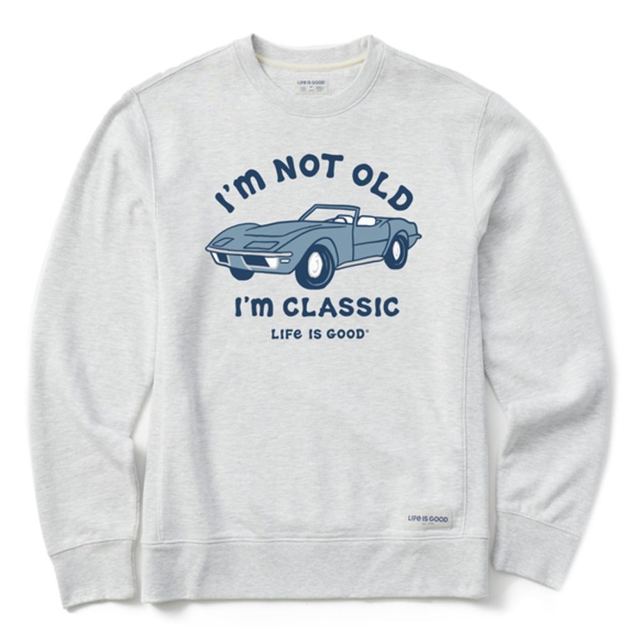 Men Life is Good Sweatshirts & Hoodies | Men'S I'M Not Old Sports Car Simply True Fleece Crew Light Heather Gray