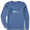 Women Life is Good Graphic Tees | Women'S Inkbrush Snowscape Dog Long Sleeve Crusher Tee Vintage Blue