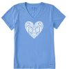 Women Life is Good Graphic Tees | Women'S Beach Design Heart Short Sleeve Vee Cornflower Blue