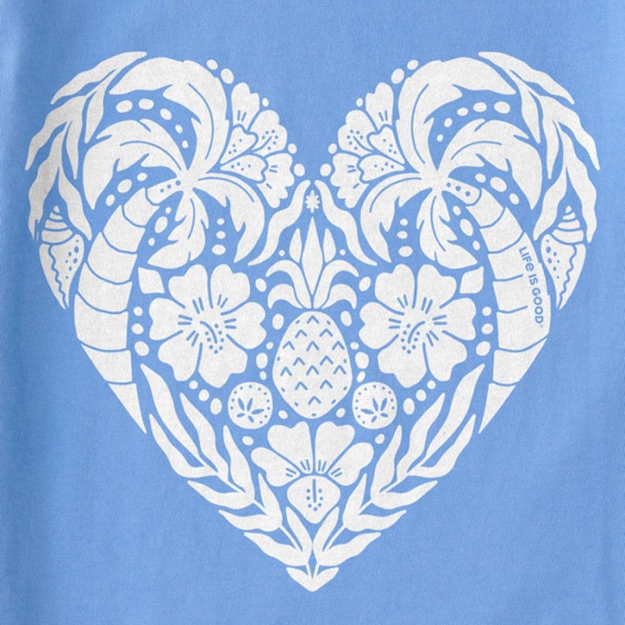 Women Life is Good Graphic Tees | Women'S Beach Design Heart Short Sleeve Vee Cornflower Blue