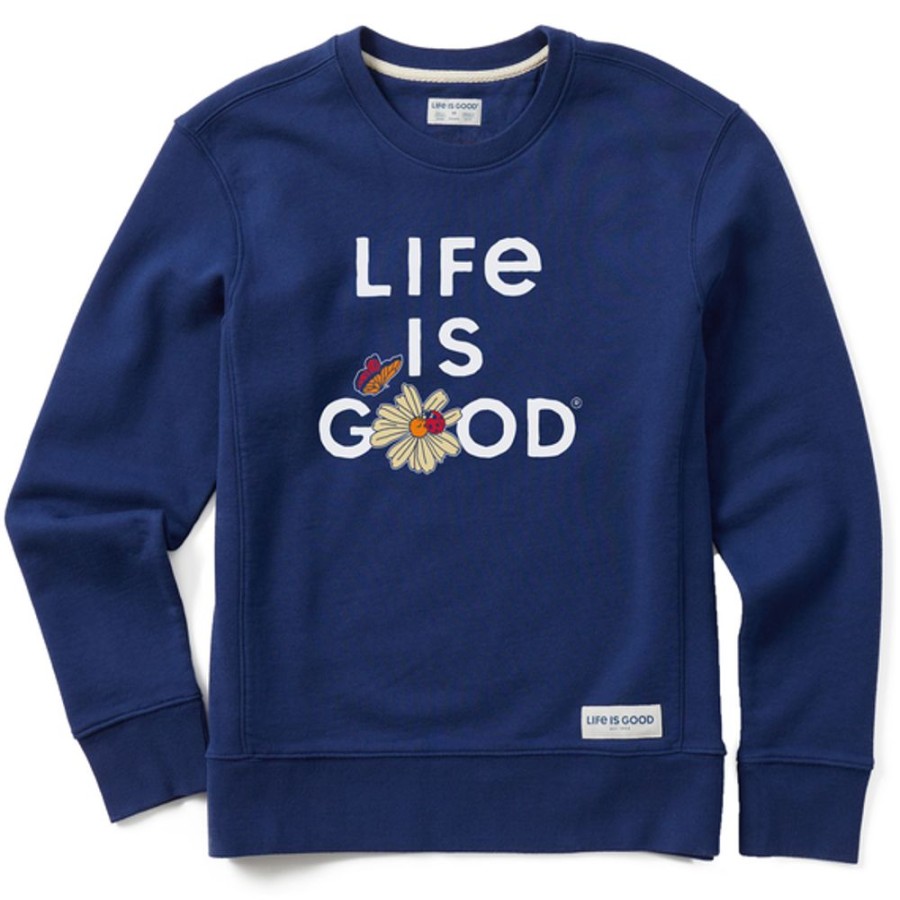 Women Life is Good Sweatshirts & Hoodies | Women'S Branded Stacked Lig W Daisy Simply True Fleece Crew Darkest Blue