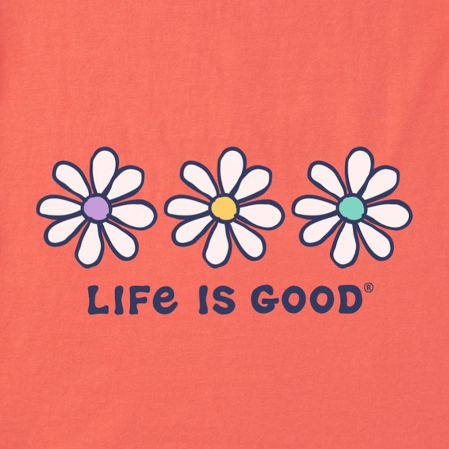 Women Life is Good Graphic Tees | Women'S 3 Daisies Short Sleeve Vee Mango Orange