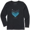 Women Life is Good Graphic Tees | Women'S Heart Of Snow Long Sleeve Crusher Vee Jet Black