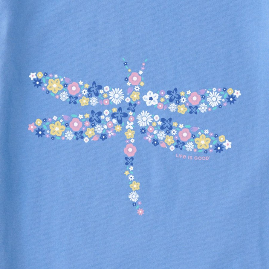 Women Life is Good Sweatshirts & Hoodies | Women'S Dragonfly Flowers Simply True Fleece Crew Cornflower Blue