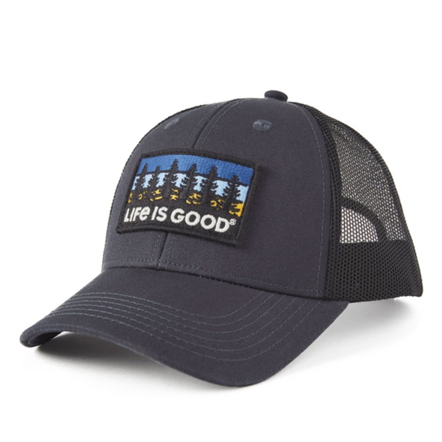 Men Life is Good Hats | Tree Patch Hard Mesh Back Cap Jet Black